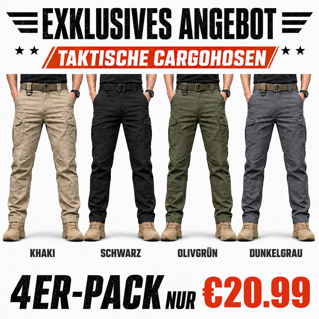 ✅ – 4ER-PACK NUR €20.99 – (Khaki / Schwarz / Olivgrün / Dunkelgrau)